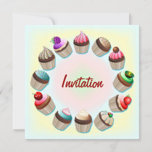 Cupcakes Colorful Circle Invitación