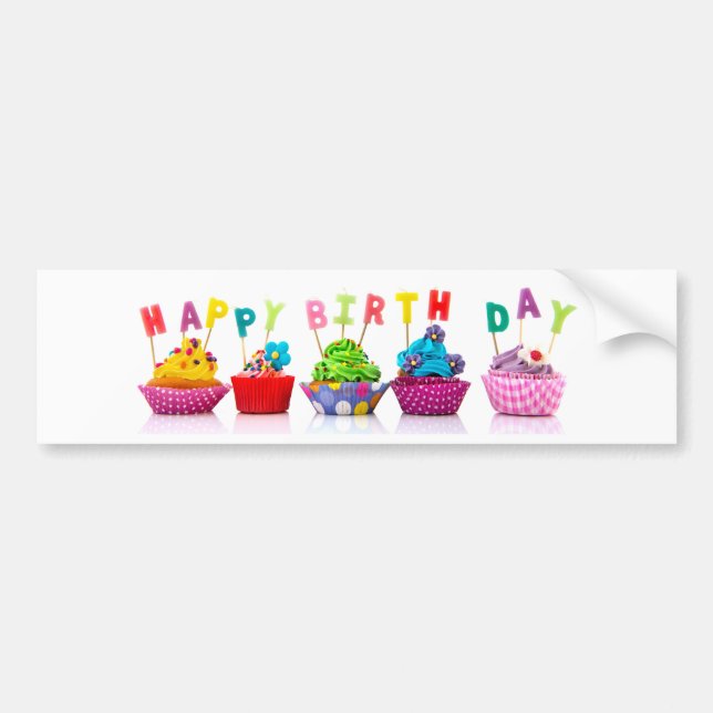 Cupcakes de Feliz Cumpleaños - Calcomanía (Frente)