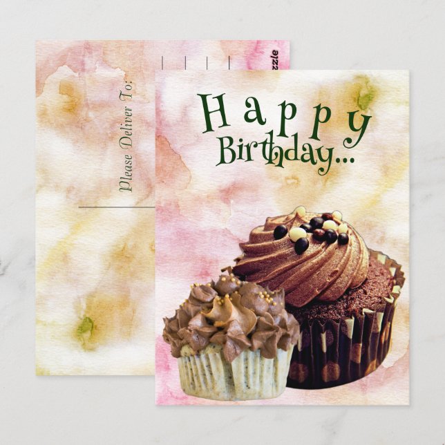Cupcakes Feliz Cumpleaños| Tarjeta postal (Anverso / Reverso)