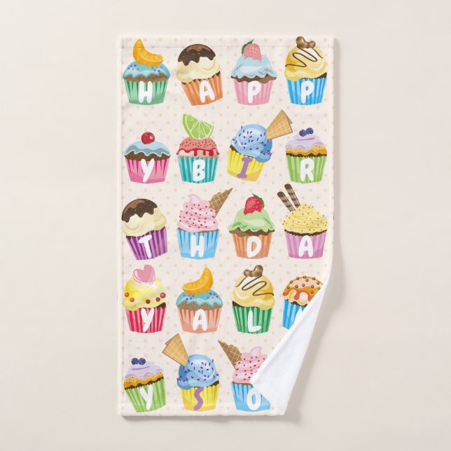 Cupcakes Happy Birday Añade tu nombre a los dulces (Toalla de mano)