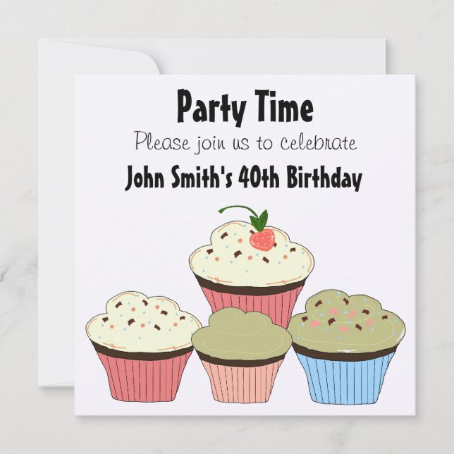 Cupcakes - Invitación de Cumpleaños (Anverso)