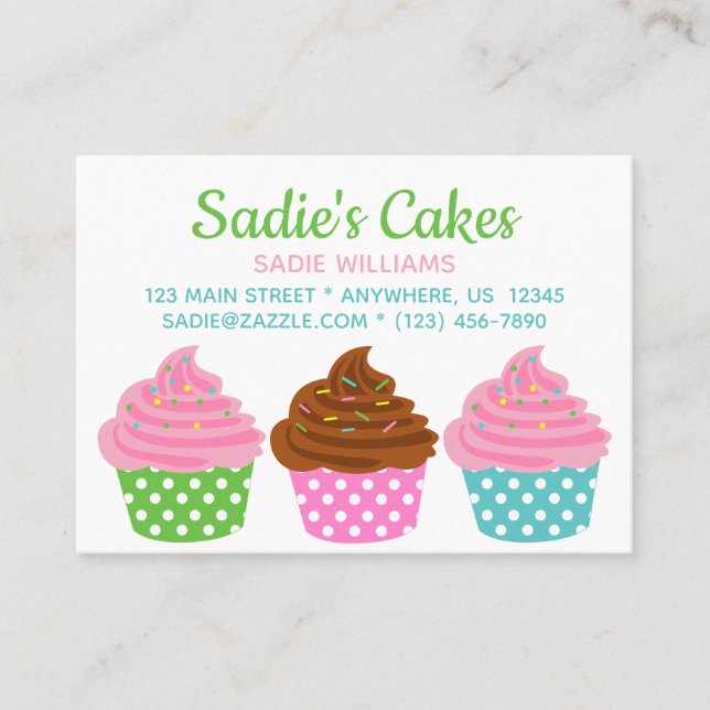 Cupcakes Polka Dot Poderosas Tarjetas De Contacto  (Anverso)