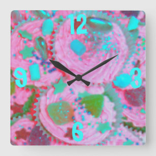 Cupcakes rosa cuadrado de reloj 'Números'