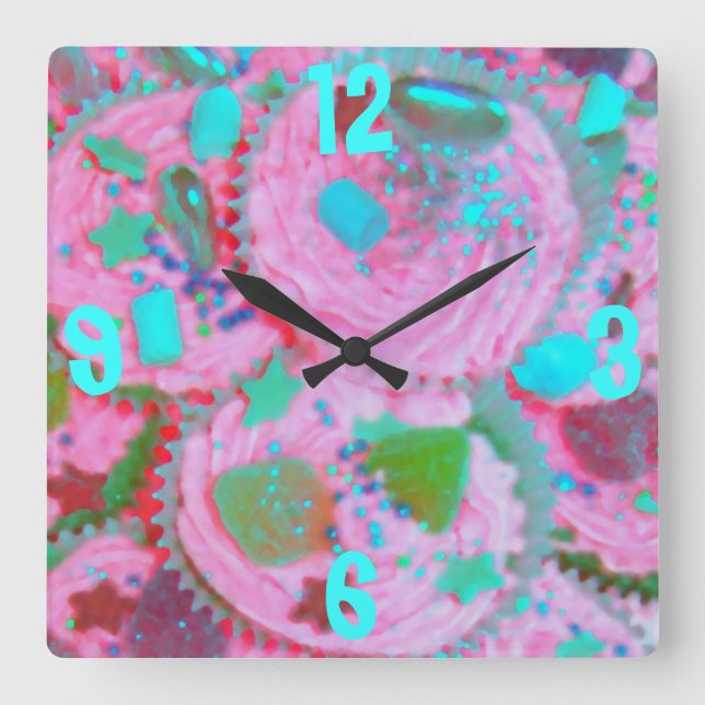 Cupcakes rosa cuadrado de reloj 'Números' (Anverso)
