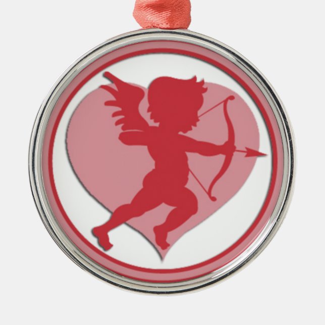 Cupid del el día de San Valentín y ornamento rojos (Frente)