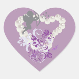 Cupid Floral Pearls Heart Purple Pegatinas