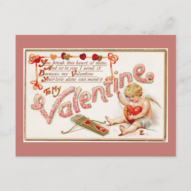 Cupido Corazón Para Mi Postales Rosa De San Valent (Anverso)