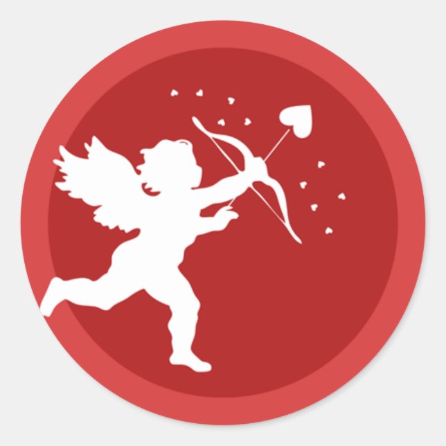 Cupido cupido con su pegatina de San Valentín de v (Anverso)