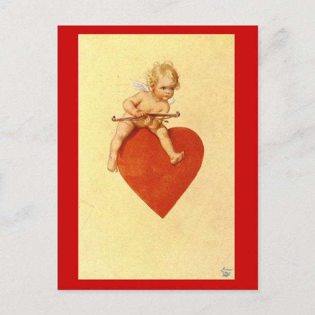 Cupido en un corazón - postal (Anverso)
