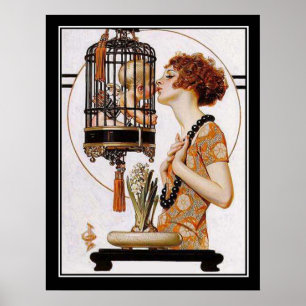 Cupido en una impresión en jaula Art Deco