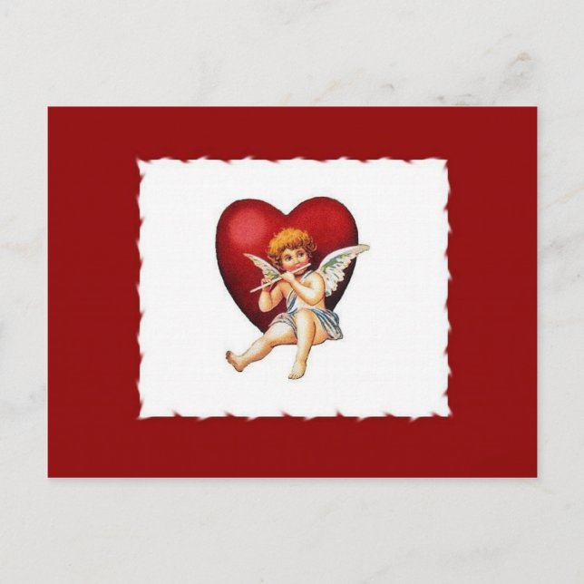 Cupido y su flauta - postal de San Valentín (Anverso)