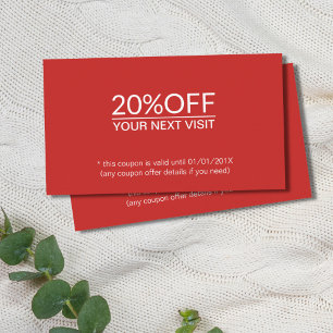 Cupón blanca roja simple elegante del salón de