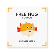 Cupón de abrazo gratis con Puffy el pez globo