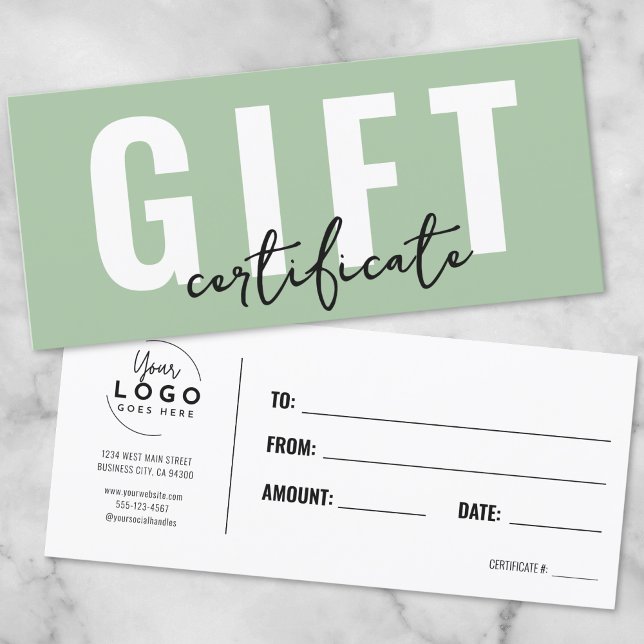Cupón de Certificado de Regalo Verde Logo (Logo Green Gift Certificate Voucher)