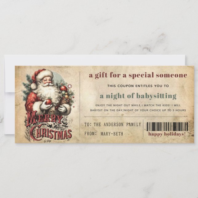 Cupón de Regalo de Navidad con Papel Antiguo Vinot (Anverso)