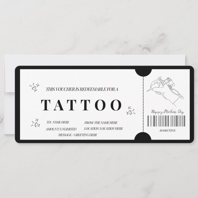 Cupón de Tatuaje Minimalista en Negrita Invitación (Anverso)
