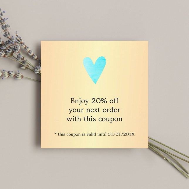 Cupón moderno Faux Gold Blue Heart (Subido por el creador)