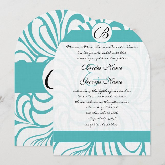 Curacao Blue Swirls Invitaciones a la boda (Anverso / Reverso)