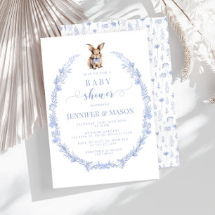 Curado azul Easter rabbit baby boy invitación a la