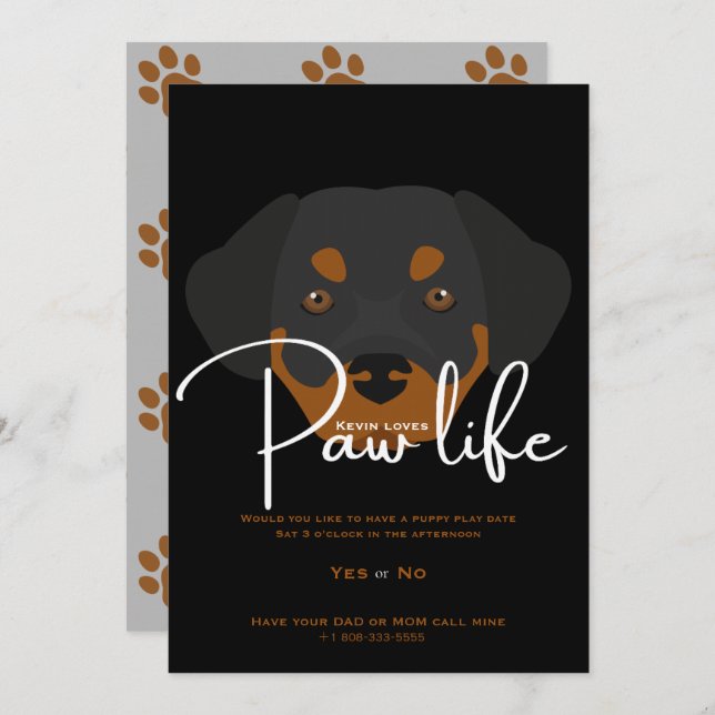 Curado cachorro perro paw life fiesta invitación m (Anverso / Reverso)