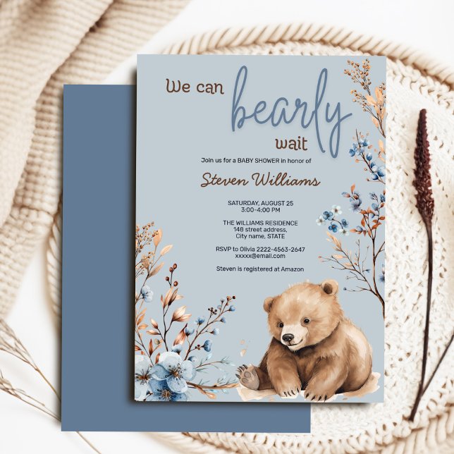 Curado oso acuarela niño bebé invitación a ducha (Adorable boho baby shower invite 🐻✨ ‘We Can Bearly Wait’ for your little one!)