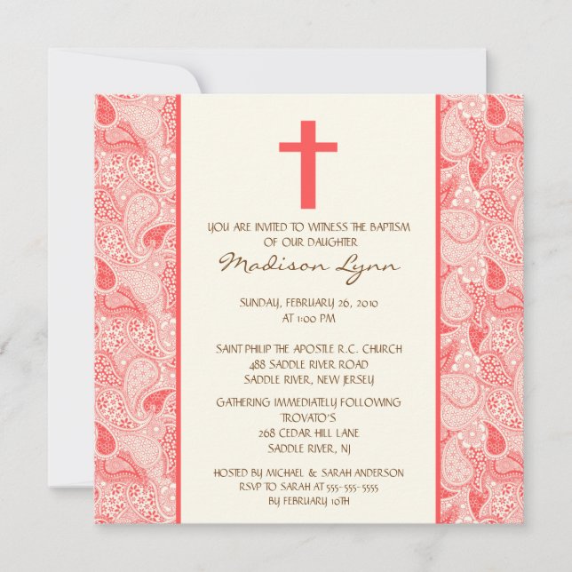 Cural PAISLEY Bebé Baptismo Invitación (Anverso)