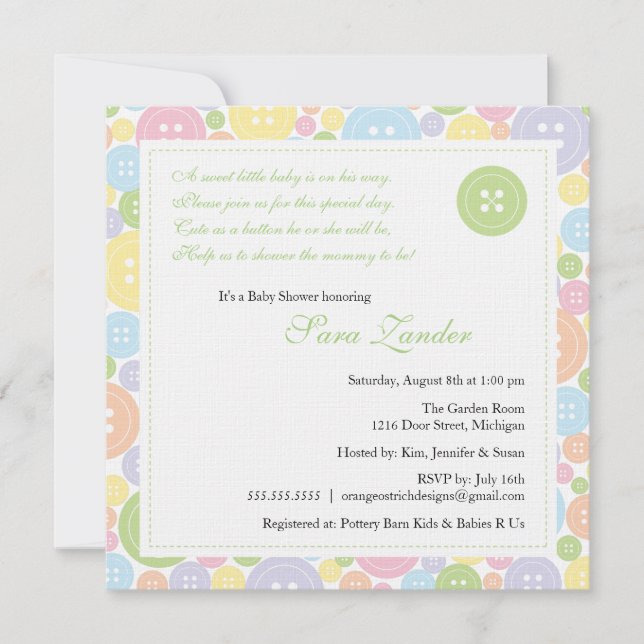 Curar como una invitación de Baby Shower neutral d (Anverso)