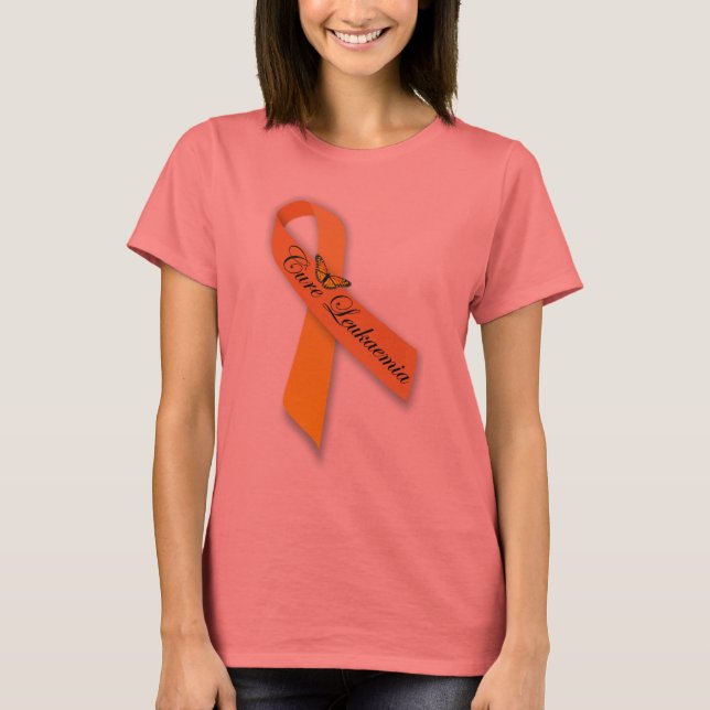 Cure Leukemia Naranja Ribbon Mariposa Camisa (Anverso)