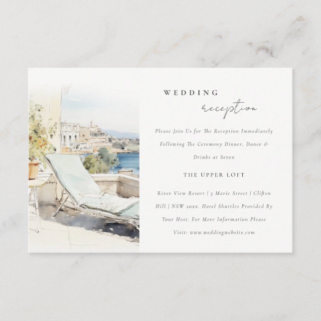 Curfu Grecia Watercolor Scape Wedding Recepción (Anverso)