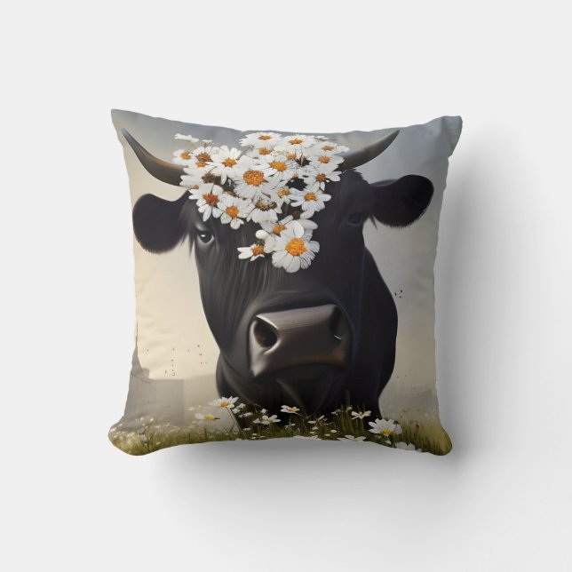 Curiosa almohada de vaca angus negra (Anverso)