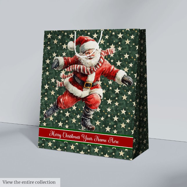 Curiosa bolsa de regalo para vacaciones de patinaj (Funny Santa Claus Skating Holiday Gift Bag)