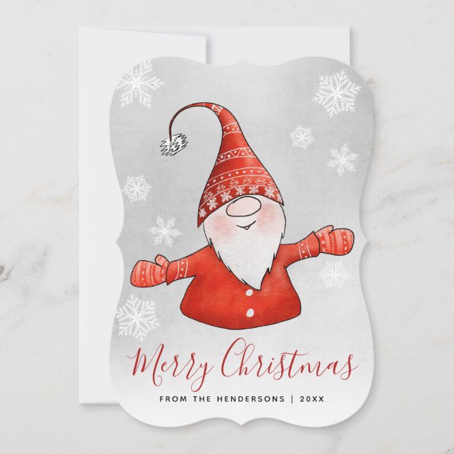 Curiosa Gnome Gray Red Merry Navidad (Anverso)