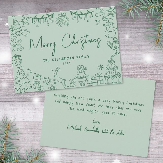 Curiosa Mano dibujada Feliz Navidad (Quirky Hand Drawn Merry Christmas Holiday Card)