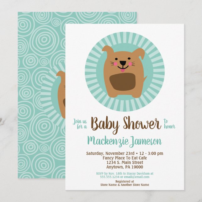 Curiosa Perro Cachorro Invitación Neutral a Baby S (Anverso / Reverso)