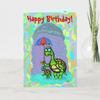 Curiosa tortuga linda feliz tarjeta de cumpleaños