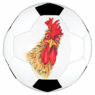 Curioso balón de fútbol de gallo sorprendido