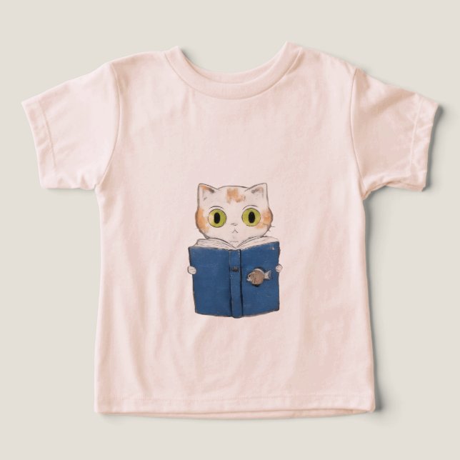 Curioso gato leyendo camiseta de niños (Diseño delantero )