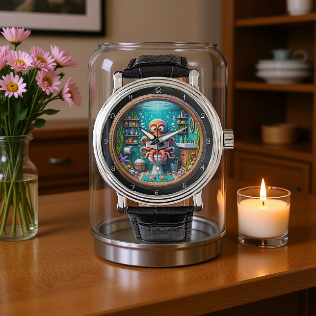 Curioso pulpo sobre el reloj del inodoro (Subido por el creador)