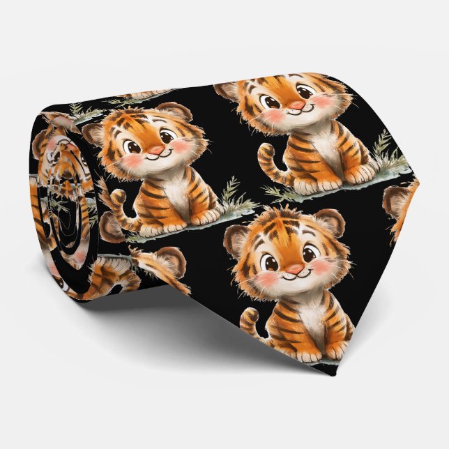Curioso tigre sonriente, corbata de cuello negro (Enrollado)