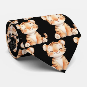 Curioso tigre sonriente, corbata de cuello negro