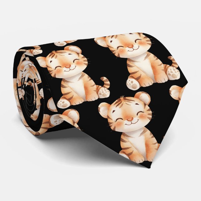 Curioso tigre sonriente, corbata de cuello negro (Enrollado)