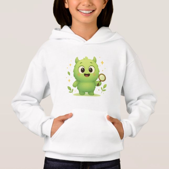 Curious Explorer Monster Kids Hoodie — Cute Green  (Anverso)