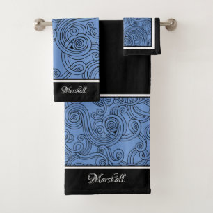 Curls Design Blue Black White Bath Set de toallas
