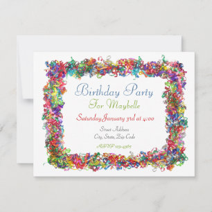 Curly Ribbon Birthday Party Invitación