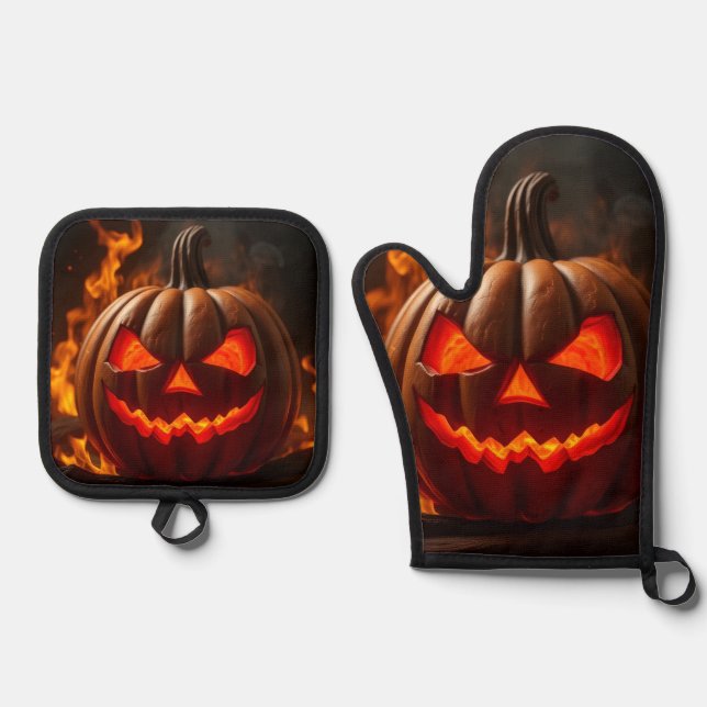 Cursed Jack-O-Lantern Hellfire Oven Mitt Set (Anverso)