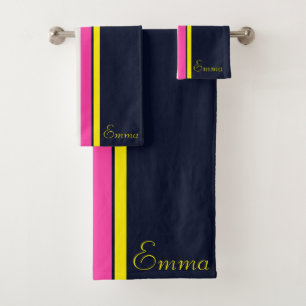 Cursiva Rayada Azul Marino Amarillo y Rosa Fucsia