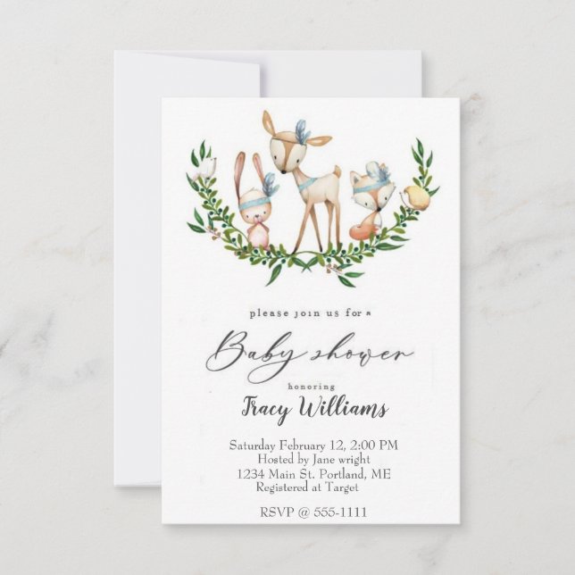 Curso de agua de ciervo de bebé invitación a la du (Anverso)