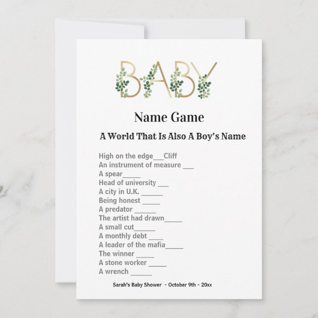 Curso eslogan Baby Shower adivinando la invitación (Anverso)