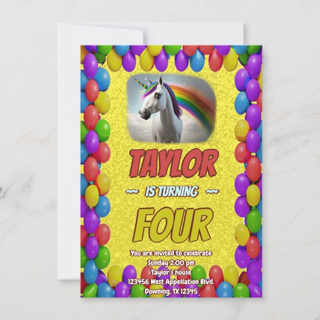 Curso Invitación de cumpleaños a unicornio (Anverso)