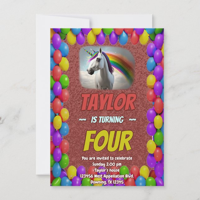 Curso Invitación de cumpleaños a unicornio (Anverso)